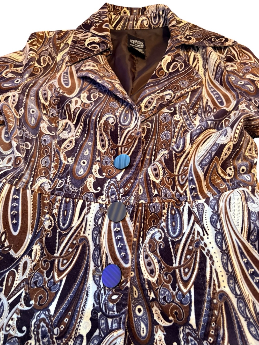 Paisley-Print Long Sleeve Fit-and-Flare Dress - Brown/White - Picture 3 of 12